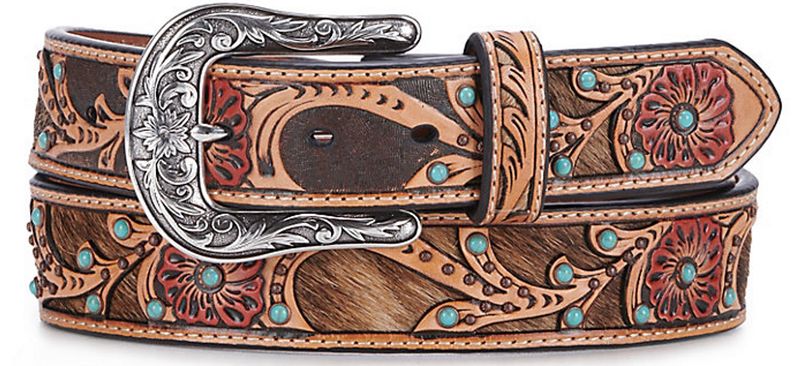 Ariat Women's Belt Red Flower Tooled With Cowhide