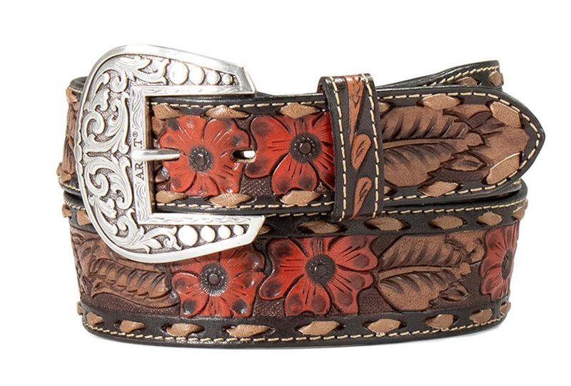 Ariat Women&#39;s Red Hibiscus Tooled Belt