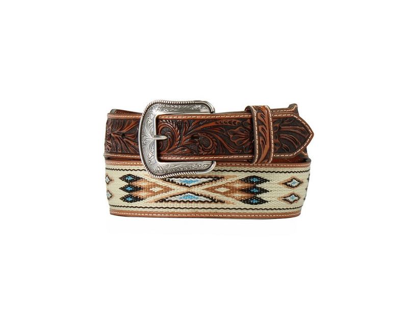 Men&#39;s 3D Woven Tan Southwest Inlay Belt
