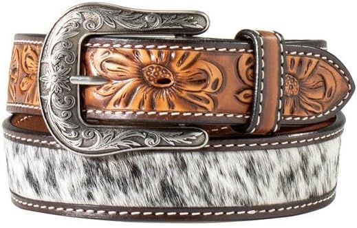 Angel Ranch Women&#39;s Spotted Hide Floral Tooled Belt