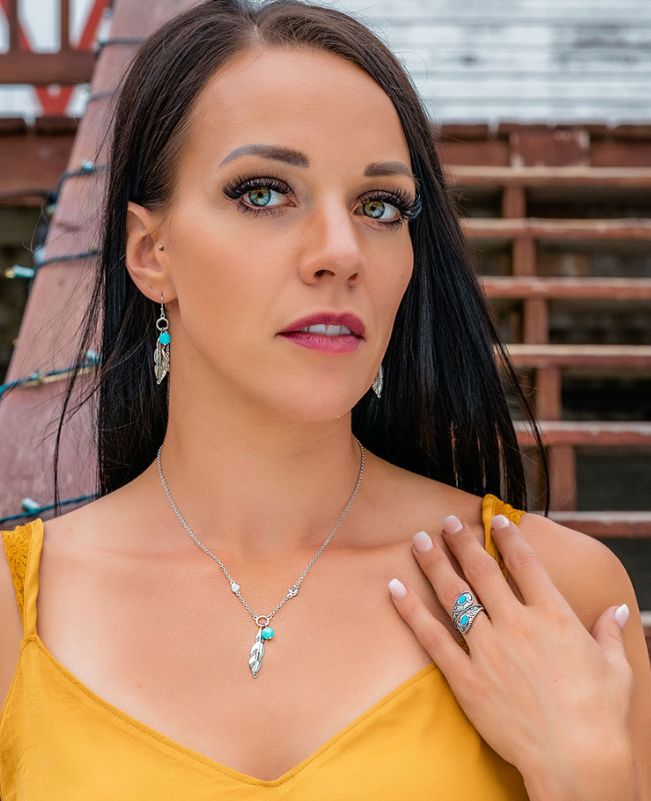 Charming Feather &amp; Turquoise Jewelry Set - MS