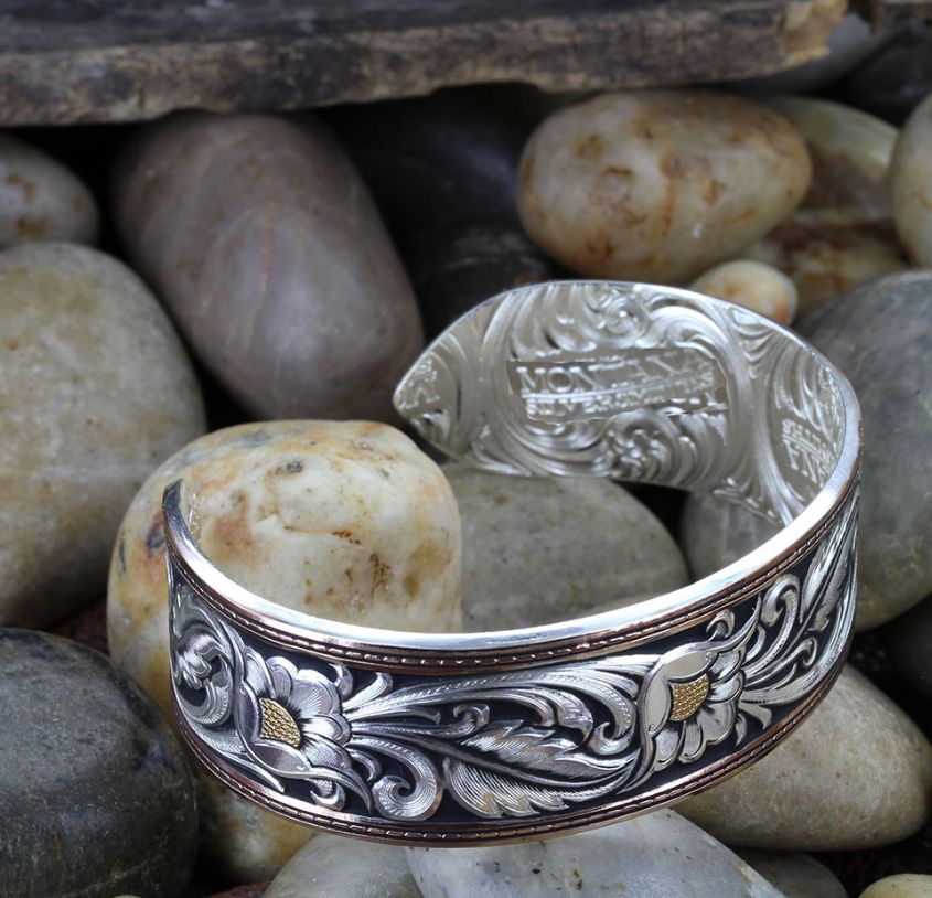 LeatherCut Tri-Colored Floral Cuff Bracelet - MS