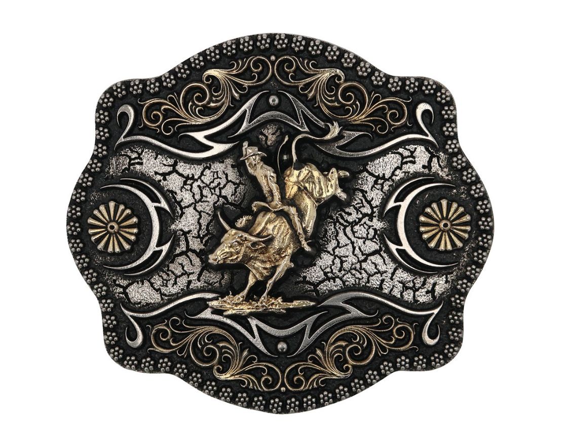 A-Blaze Filigree Framed Bull Rider Attitude Belt Buckle- MS