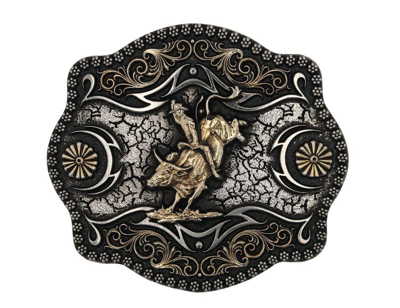 A-Blaze Filigree Framed Bull Rider Attitude Belt Buckle- MS