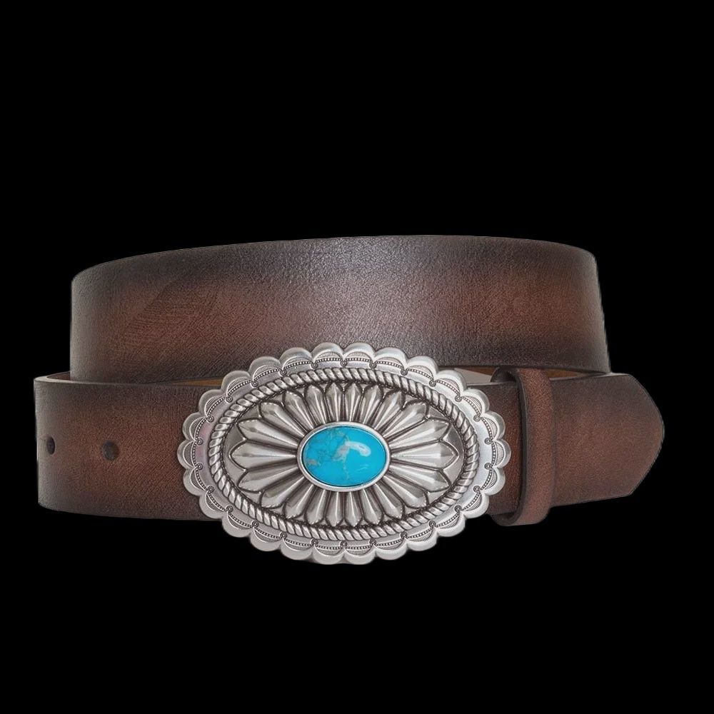 Ariat Women&#39;s Lucinda Brown Belt with Silver &amp; Turquoise Buckle
