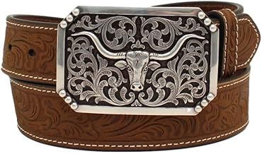 3D Men&#39;s Western Floral Tooled Belt Longhorn Embossed Buckle