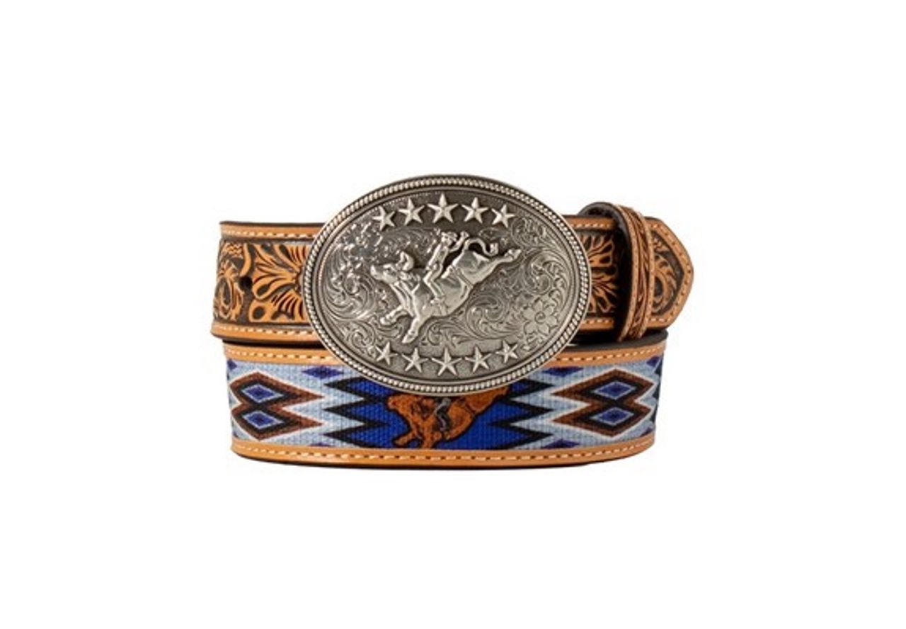 3D Boy&#39;s Belt Bull Rider Buckle Diamond Inlay