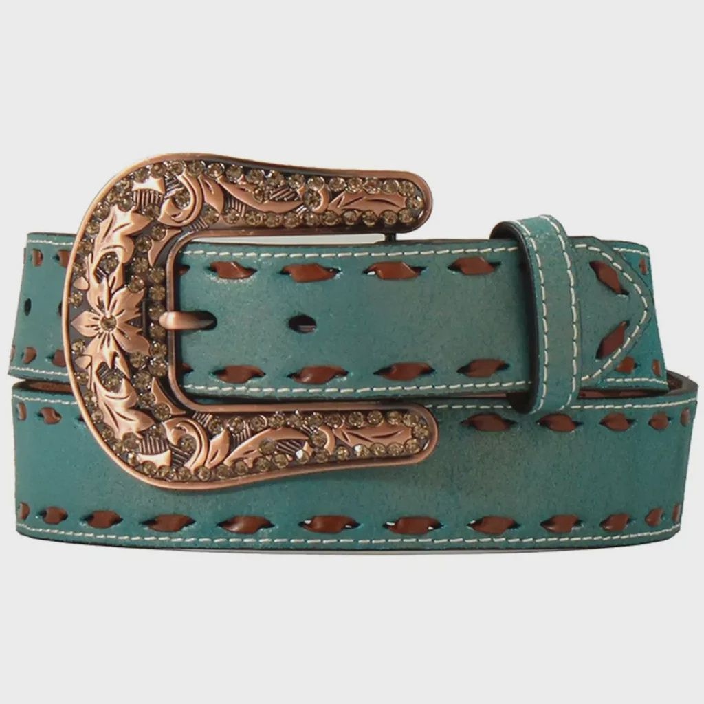 Angel Ranch Women&#39;s Chocolate Buck Lace Turquoise Belt
