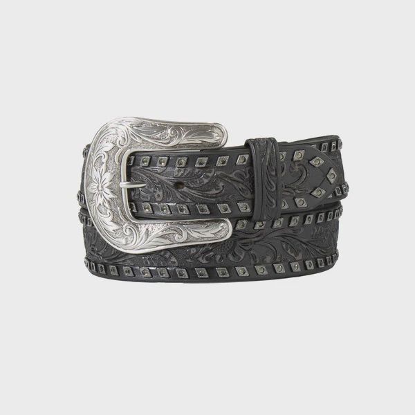 Angel Ranch Women&#39;s Floral Embossed Gun Metal Belt