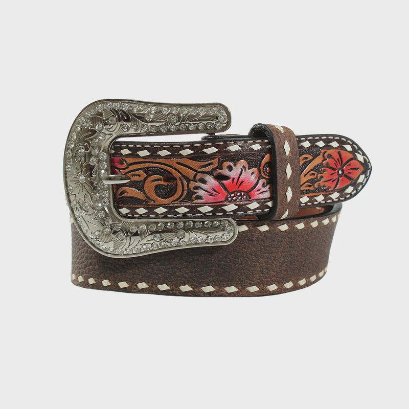Angel Ranch Women&#39;s Tooled with Buck Stitch Belt