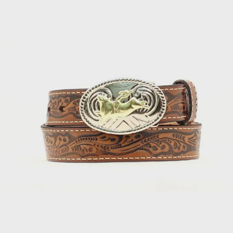 Nocona Boy’s Tooled Leather Belt Bull Rider Buckle