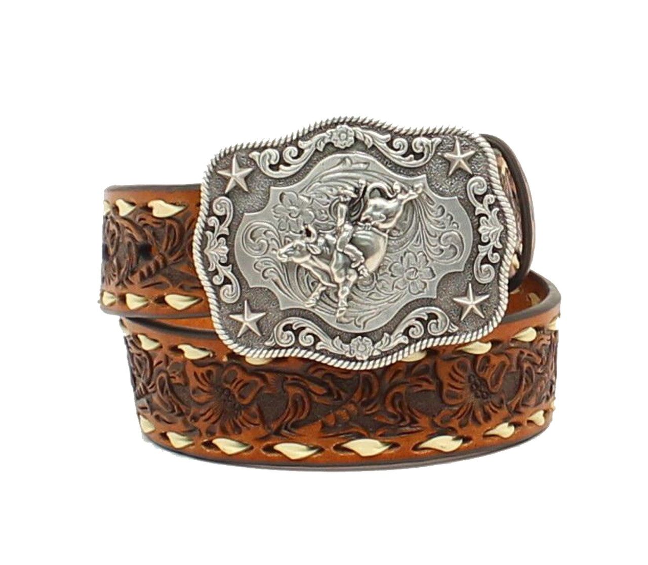 Nocona Boy’s Floral Tooled Belt Bull Rider Buckle