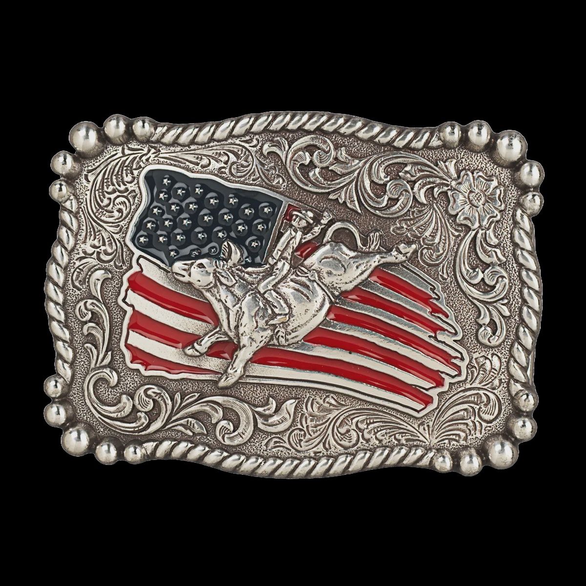 Nocona Youth Rectangle Distressed Flag American Bull Rider Belt Buckle