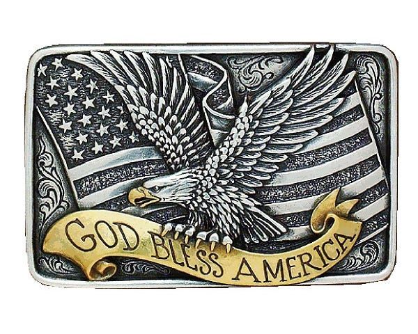 NOCONA GOD BLESS AMERICA RECTANGLE BELT BUCKLE