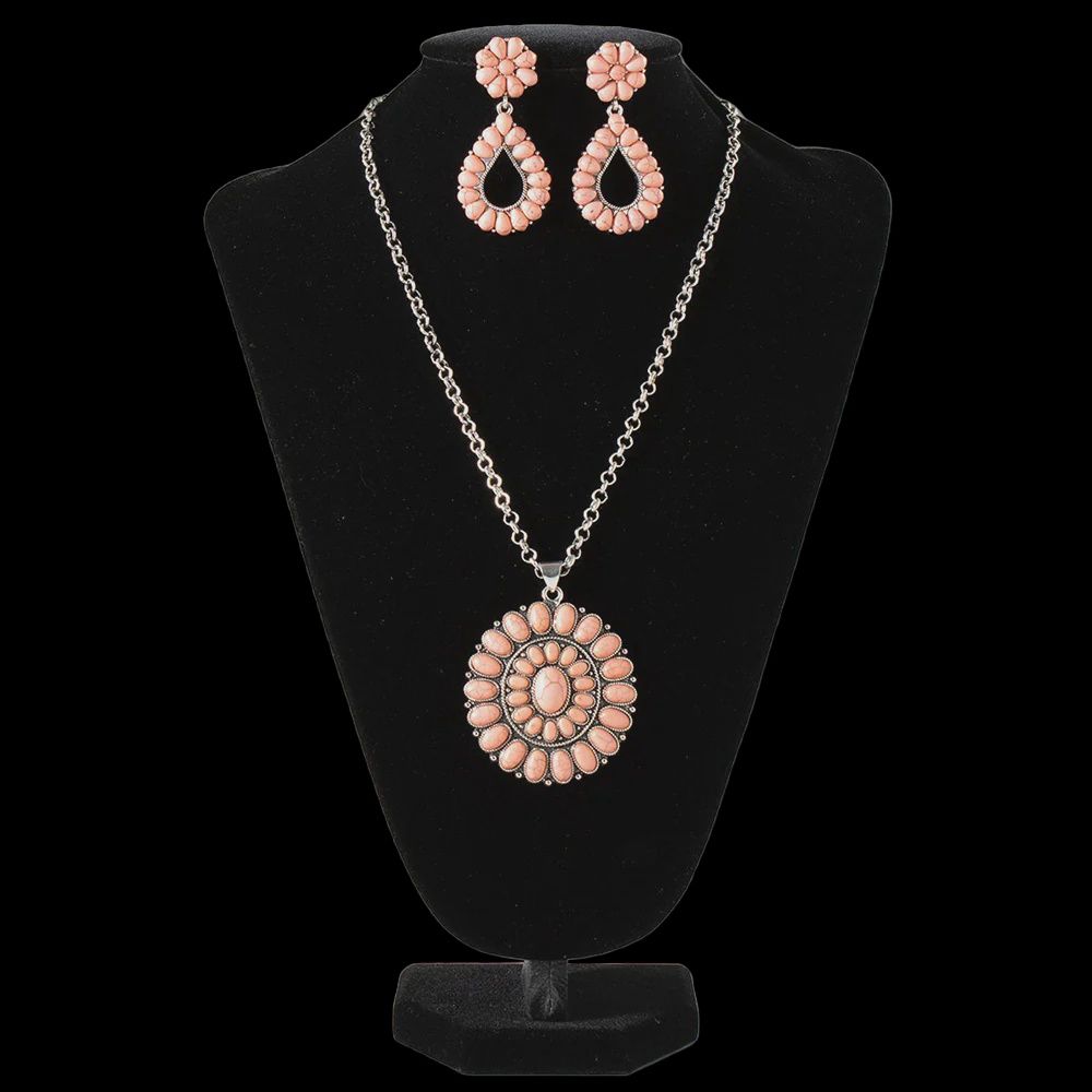 Silver Strike Ladies Pink Stone Jewelry Set