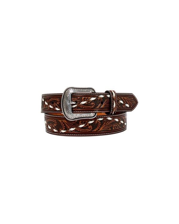 3D Men&#39;s Hand Tooled White Buck Lace Western Belt