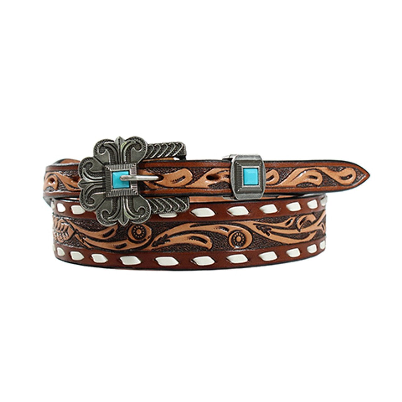 Angel Ranch Brown Ladies Belt with Tooled Floral Design Image