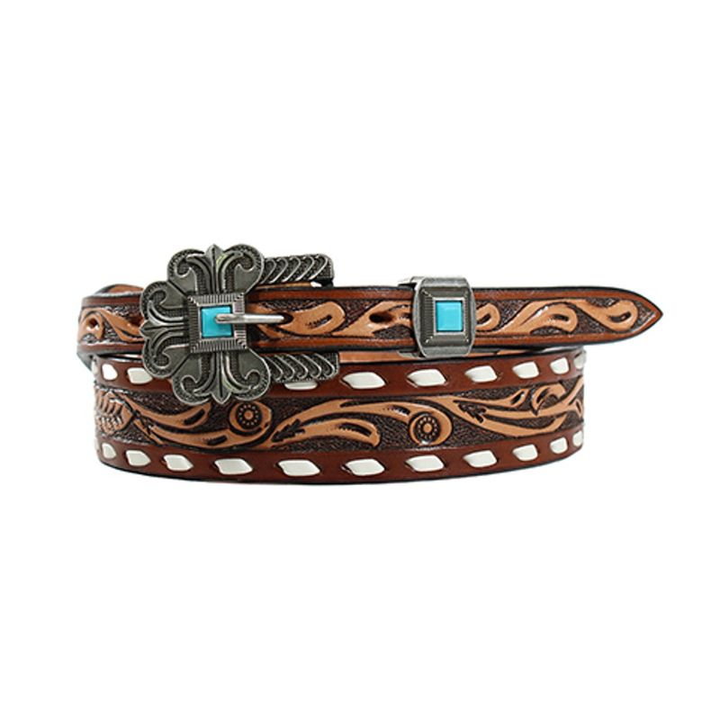 Angel Ranch Brown Ladies Belt with Tooled Floral Design Image