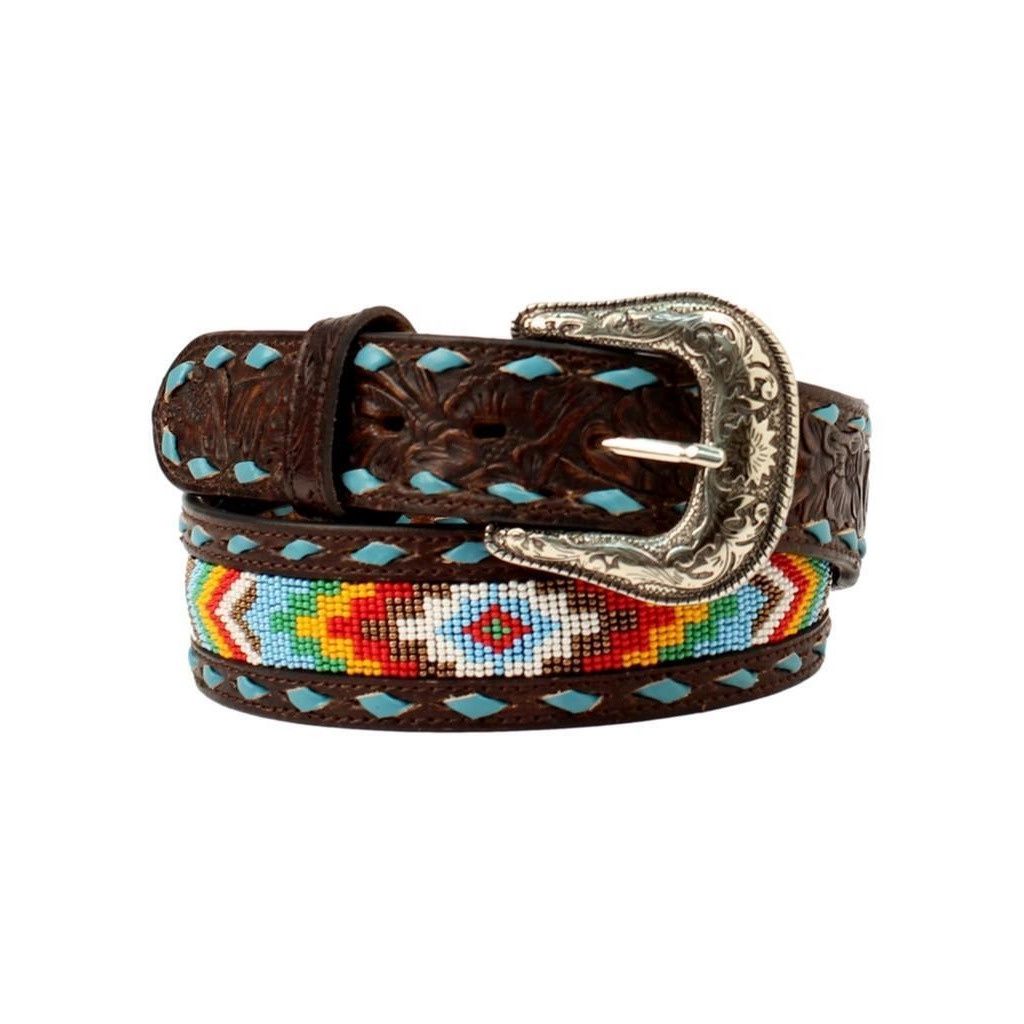 Nocona Western Belt Womens Beaded Buck Laced Floral Tab