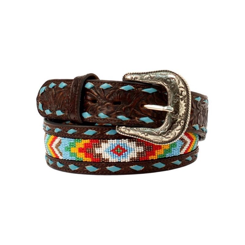 Nocona Western Belt Womens Beaded Buck Laced Floral Tab