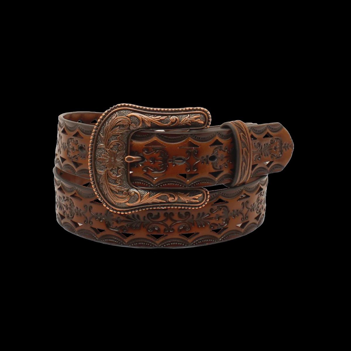 Ariat Women&#39;s Brown Tooled with Bronze Buckle Belt