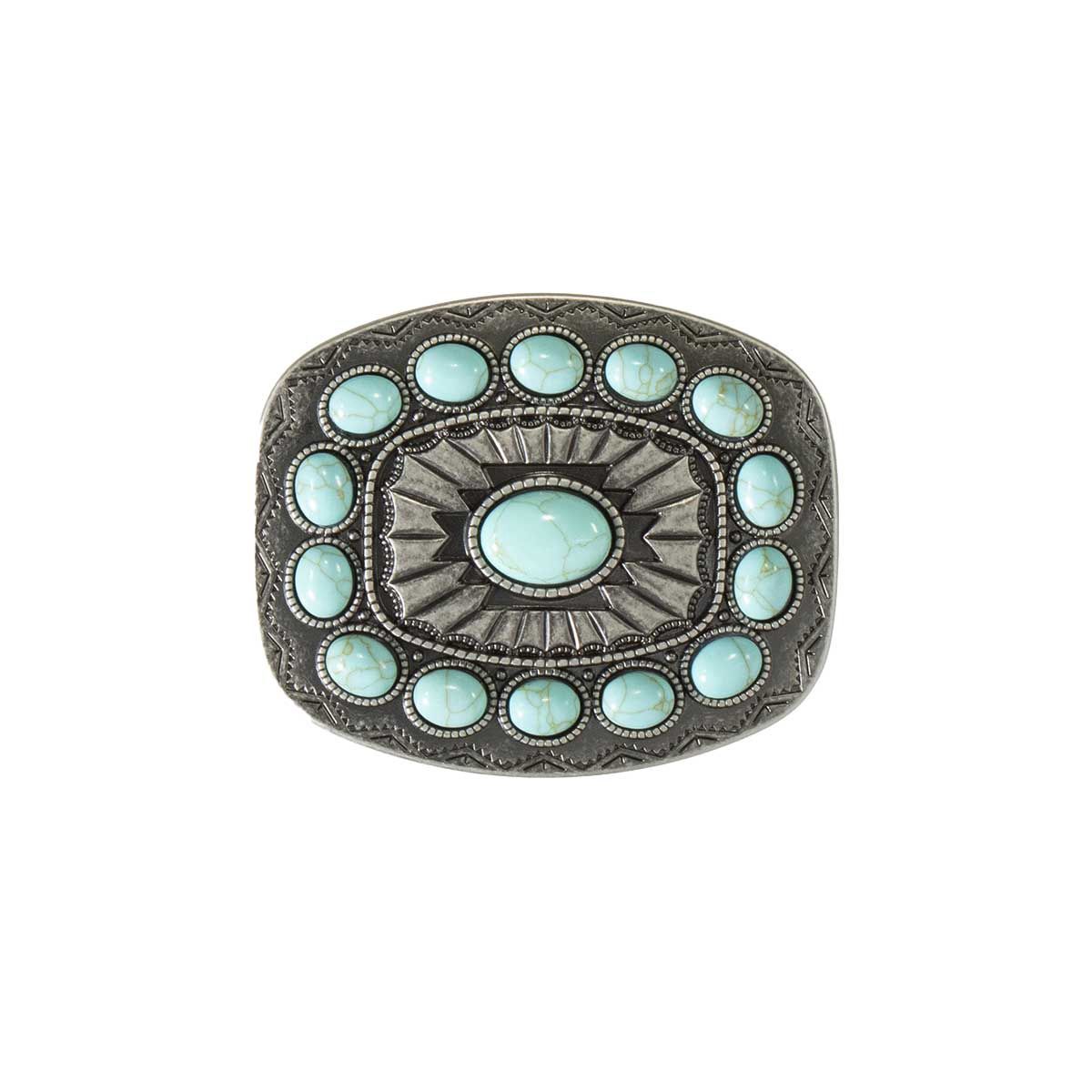 Blazin Roxx Southwest Pattern Rectangle Buckle - Antique Silver