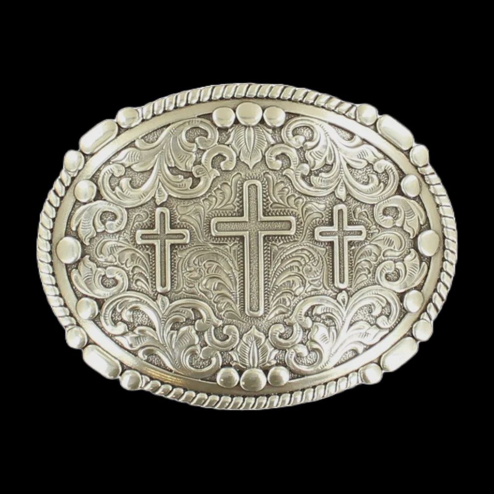 Nocona Silver 3 Cross Oval Belt Buckle