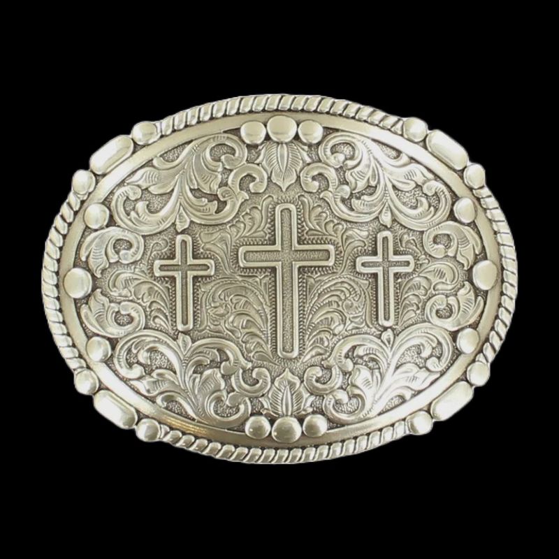 Nocona Silver 3 Cross Oval Belt Buckle