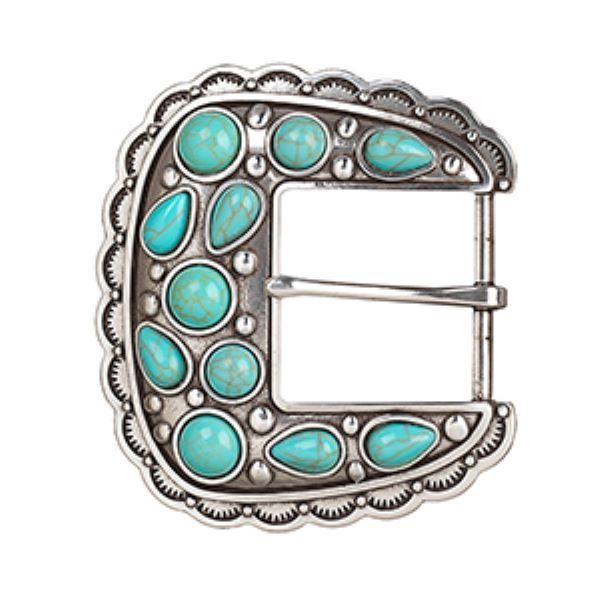 Blazin Roxx Antique Silver and with Turquoise Stones Women&#39;s Square Buckle