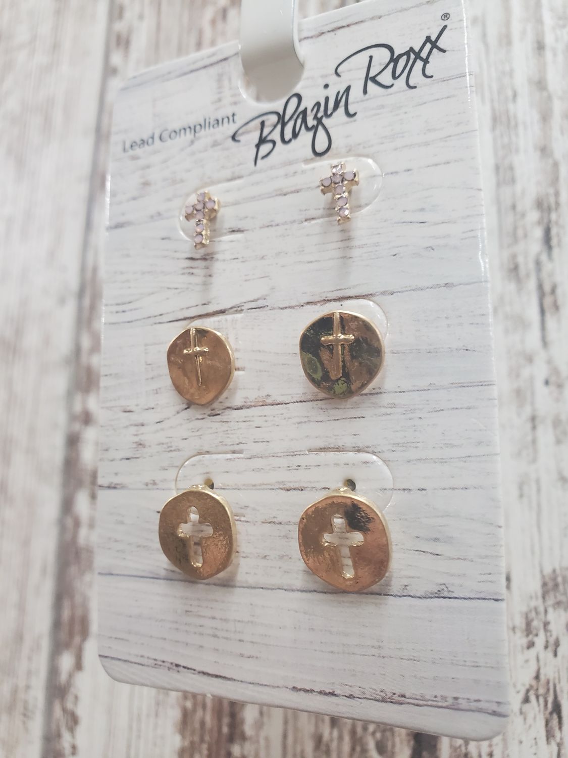 Blazin Roxx Ladies Three Piece Cross Earring Set