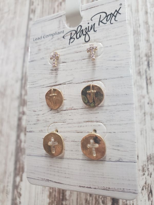 Blazin Roxx Ladies Three Piece Cross Earring Set