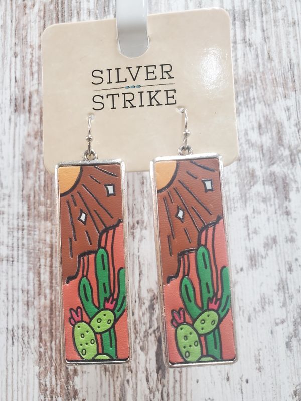Western Earrings Womens Embossed Desert Scene