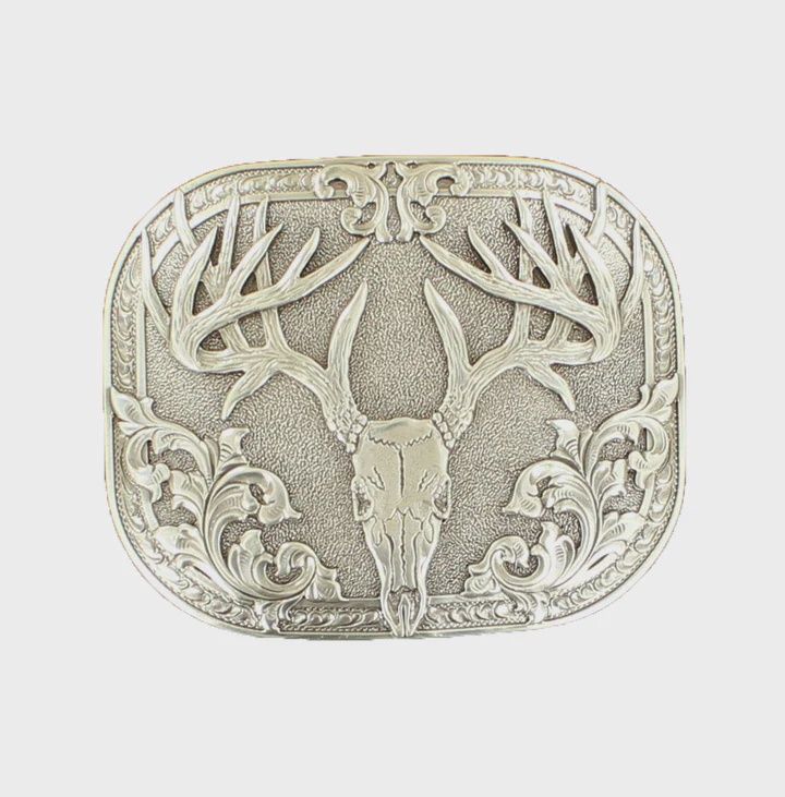 Nocona Silver Skull Rectangle Belt Buckle