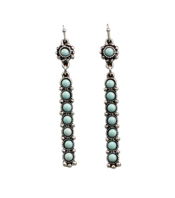 Blazin Roxx Silver Long Bar with Turquoise Stone Earrings