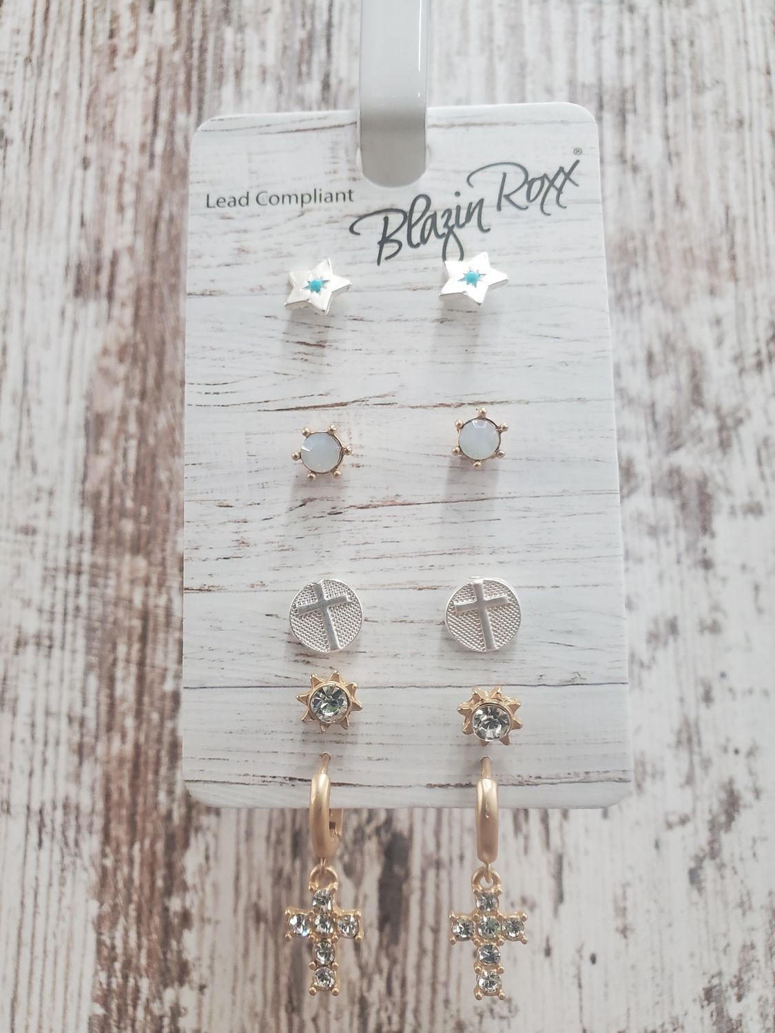 Blazin Roxx Star, Cross, &amp; Sun 5 Piece Earring Set
