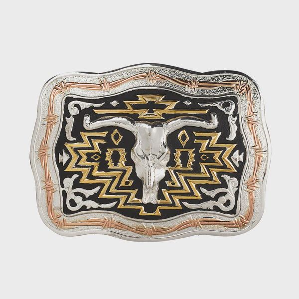 Rectangle Buckle Longhorn Skull Black/Gold