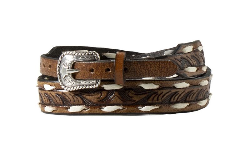 TWISTER HATBAND BROWN SCROLLING BUCK STITCH