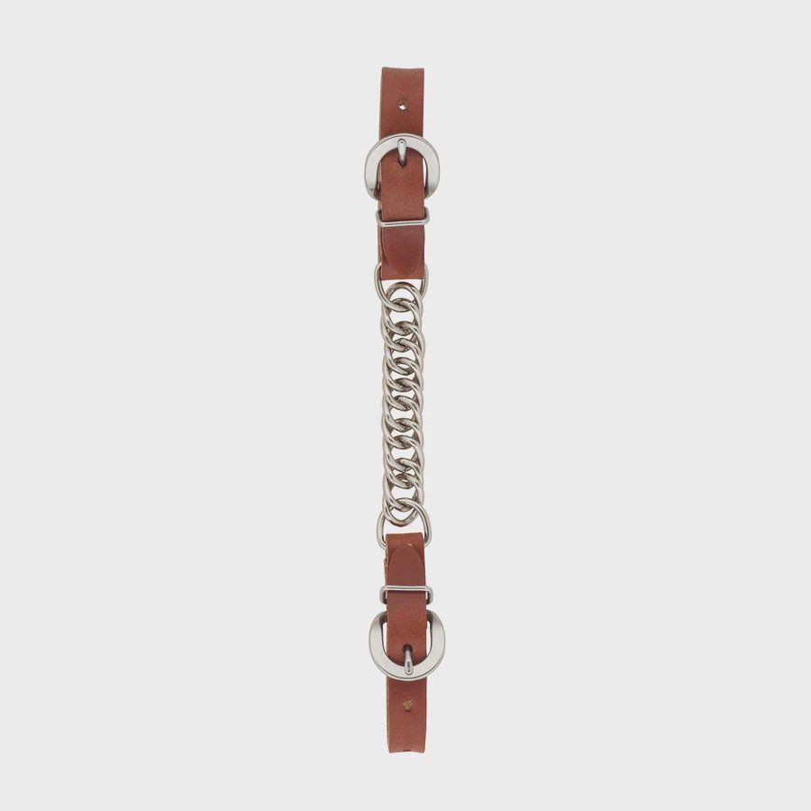 Single Flat Link Nickel Plated Chain Curb Strap, Canyon Rose