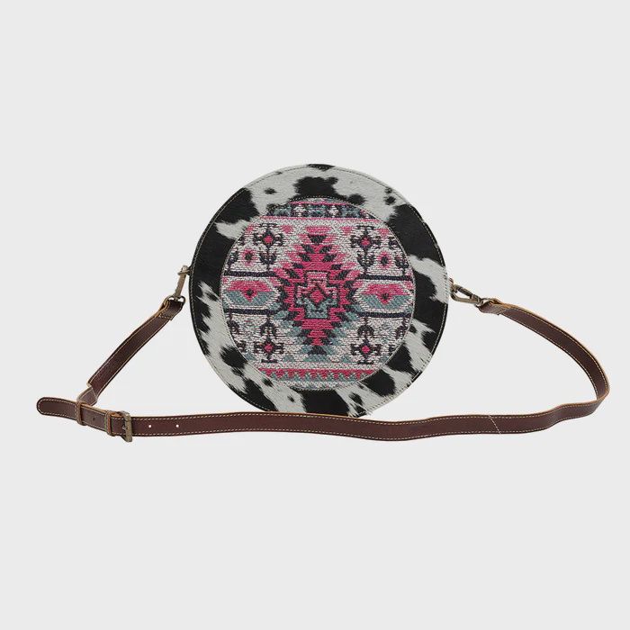 Pink Aztec with Hair On Hide Round Bag