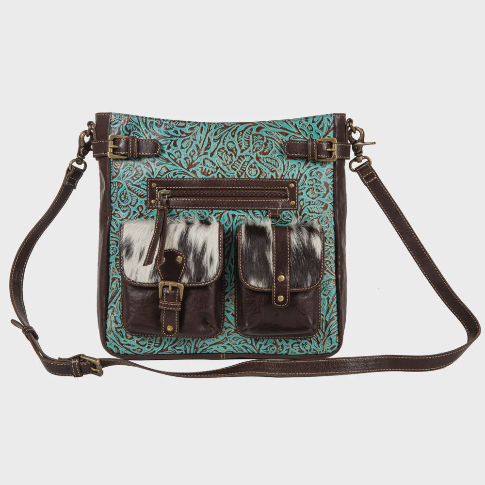 Antique Turquoise Hair On Hide Shoulder Bag