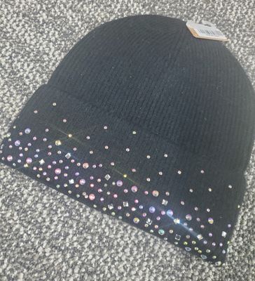 Rowdy Rhinestone Beanie-Assorted Colors, Color: Black