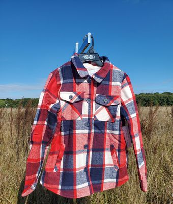 The Jirina - Ladies Plaid Shacket, Colour: Red, Size: Small