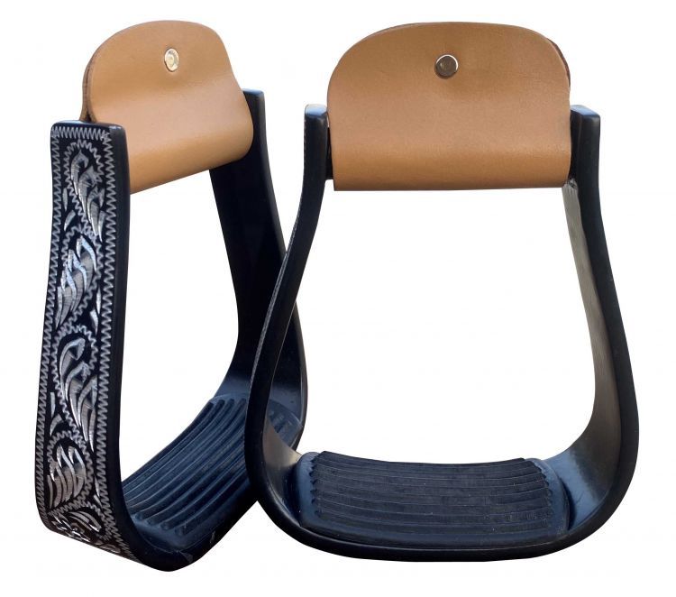 Black Aluminum Stirrups with Silver Engravings