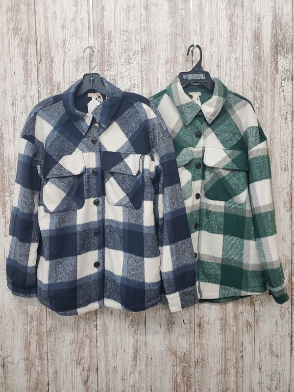 Brushed Plaid Button Down Shacket