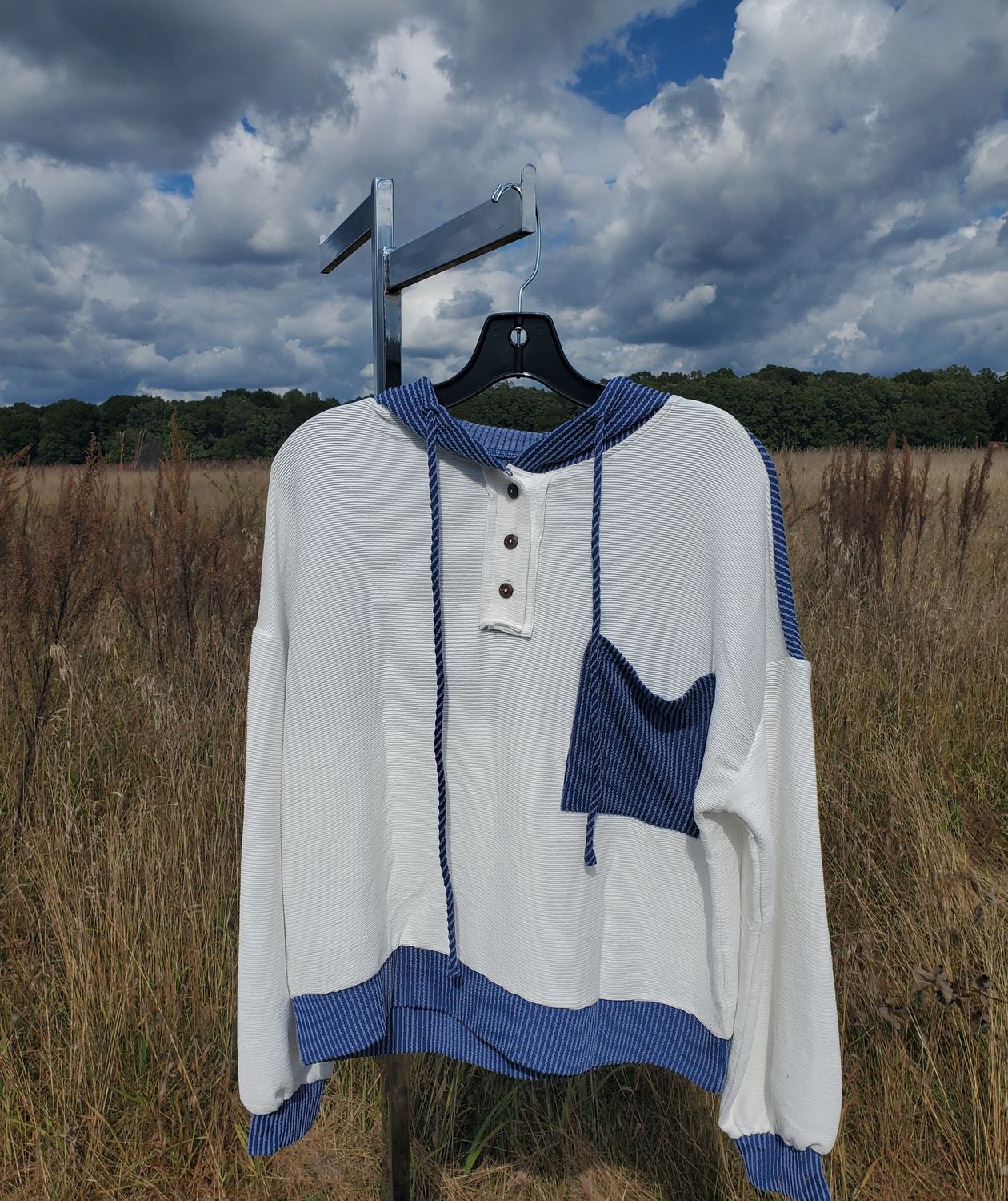 Navy &amp; White Long Sleeve Henley
