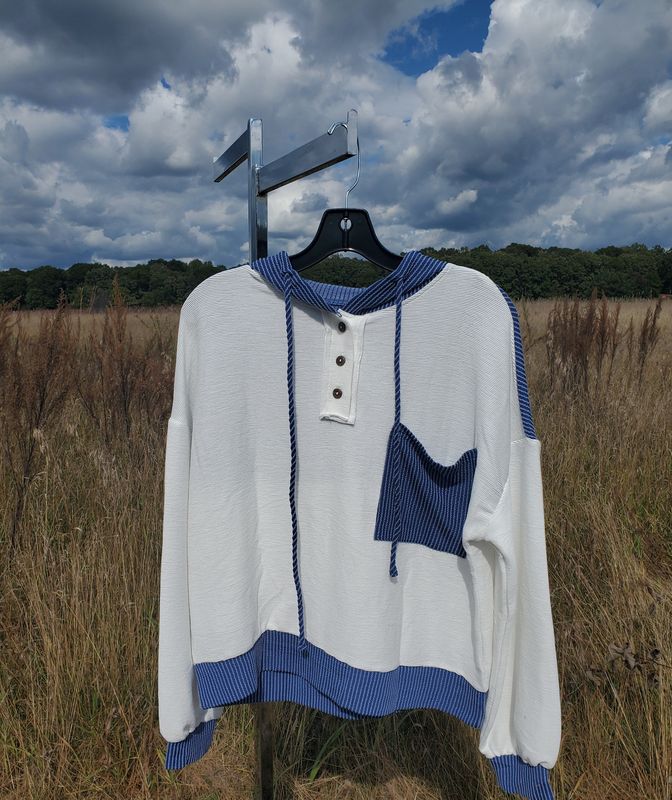 Navy &amp; White Long Sleeve Henley