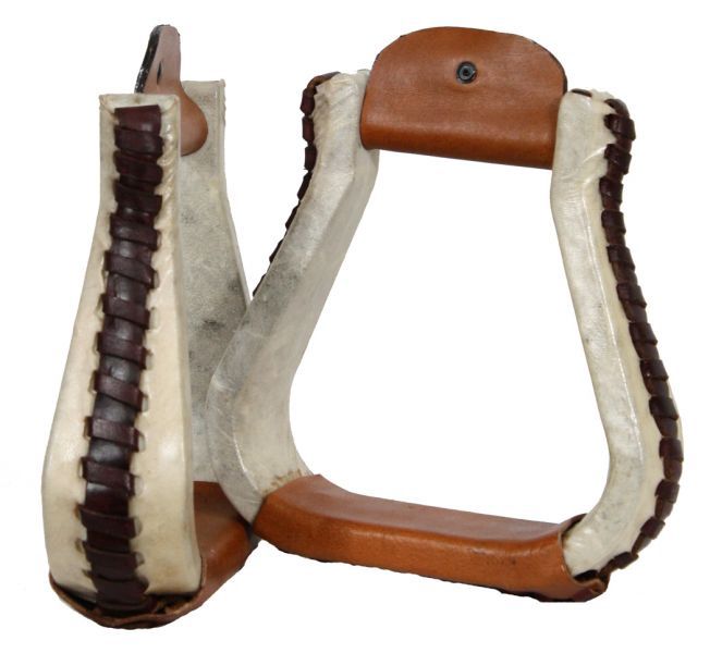 Rawhide Wrapped Stirrups with Leather Lacing