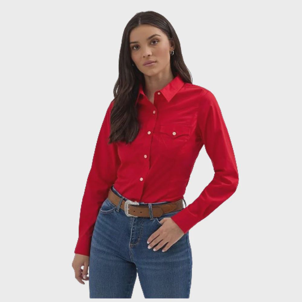 Wrangler Women&#39;s Retro Long Sleeve Solid Western Shirt - Red