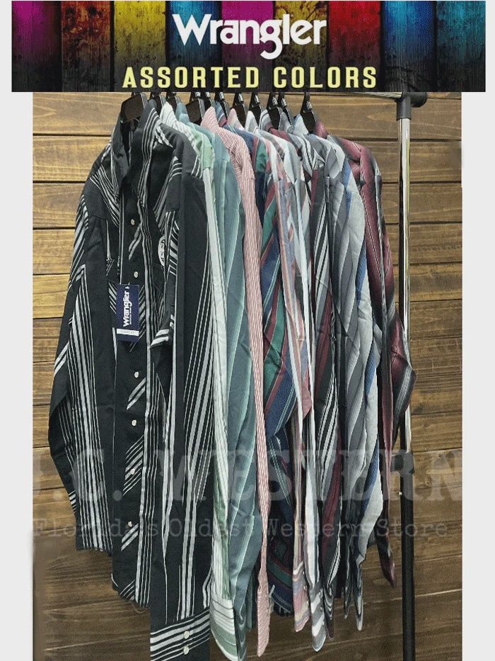 Assorted Wrangler Men&#39;s Western Long Sleeve Stripe Shirts