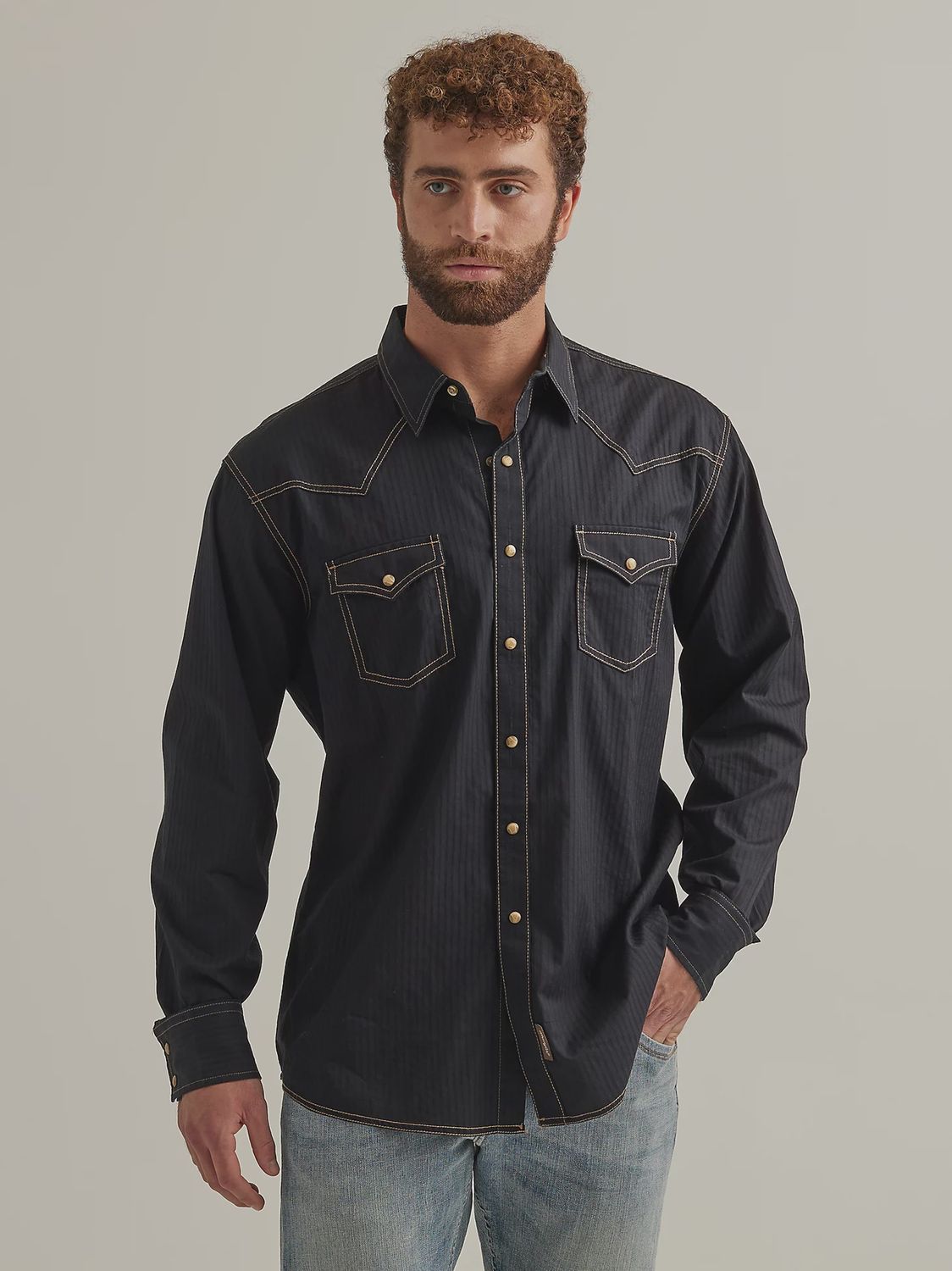Wrangler Retro LS Solid Dobby Snap Shirt: Black